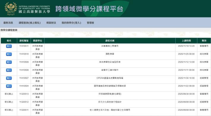 國立高雄餐旅大學 校內微學分課程平台(自主學習)